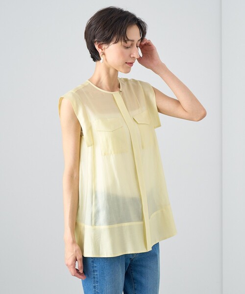 ブラウス シャツ シアーオーガンジーポケット付き ブラウス レディース ANAYI ブラウス シャツ シアーオーガンジーポケット付き