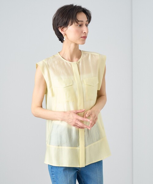 ANAYI（アナイ） ブラウス シャツ シアーオーガンジーポケット付き 