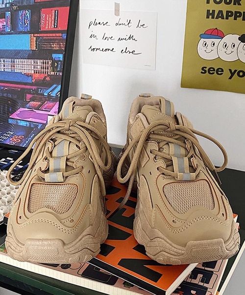 shoes365 スニーカー 「shoes365」パッチワーク凹凸感厚底スニーカー