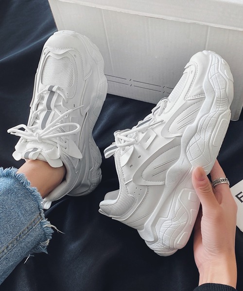 shoes365 スニーカー 「shoes365」パッチワーク凹凸感厚底スニーカー