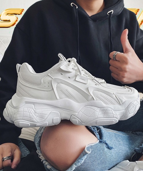 shoes365 スニーカー 「shoes365」パッチワーク凹凸感厚底スニーカー