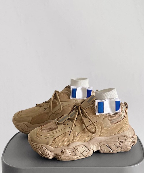 shoes365 スニーカー 「shoes365」パッチワーク凹凸感厚底スニーカー