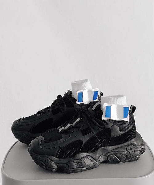 shoes365 スニーカー 「shoes365」パッチワーク凹凸感厚底スニーカー