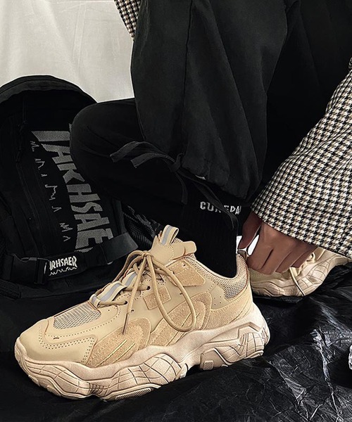 shoes365 スニーカー 「shoes365」パッチワーク凹凸感厚底スニーカー