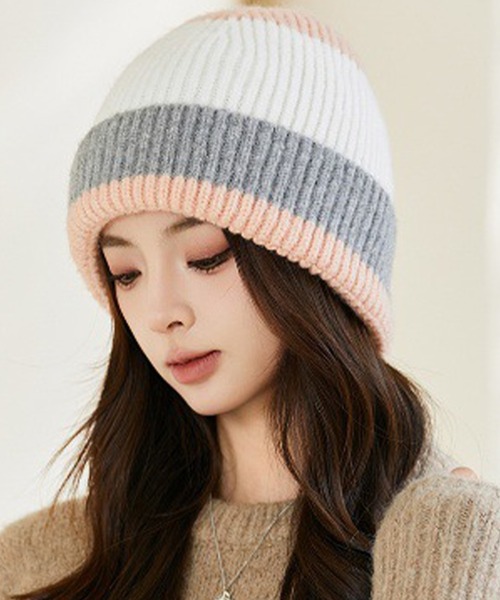 DAY CLOSET ニット帽 ニットキャップ ウィメンズ マルチボーダーカラー