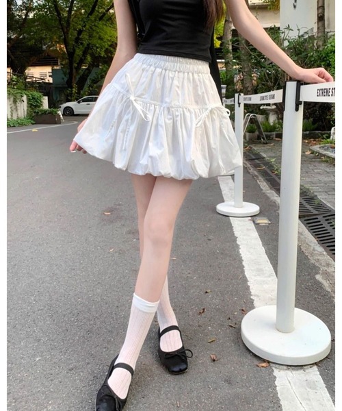 FUNdaysion スカート リボンギャザーミニバルーンスカート : ZOZOTOWN