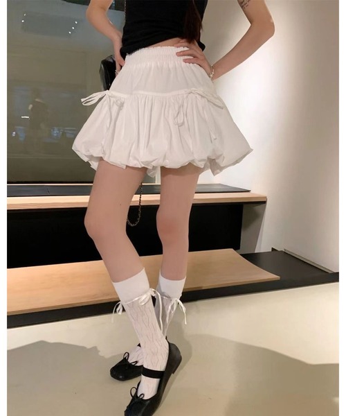 FUNdaysion スカート リボンギャザーミニバルーンスカート : ZOZOTOWN
