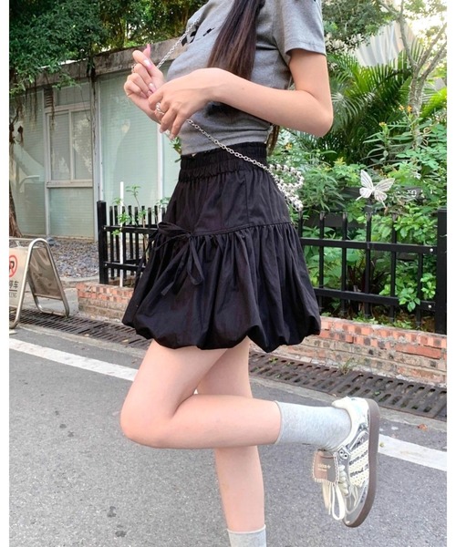 FUNdaysion スカート リボンギャザーミニバルーンスカート : ZOZOTOWN
