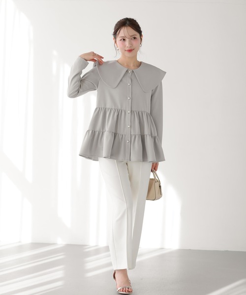 Fit more（フィットモア） ブラウス シャツ バックリボンカラーパール