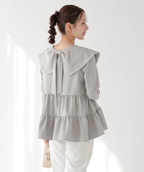 Fit more（フィットモア） ブラウス シャツ バックリボンカラーパール