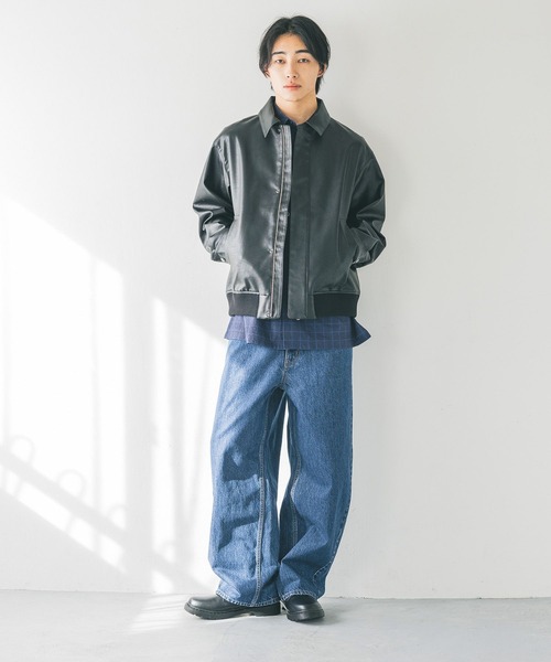 【ブラウン】【LOWRYSFARM】レザーブルゾン LOWRYS FARM ブルゾン アウター レザードロストZIPブルゾン
