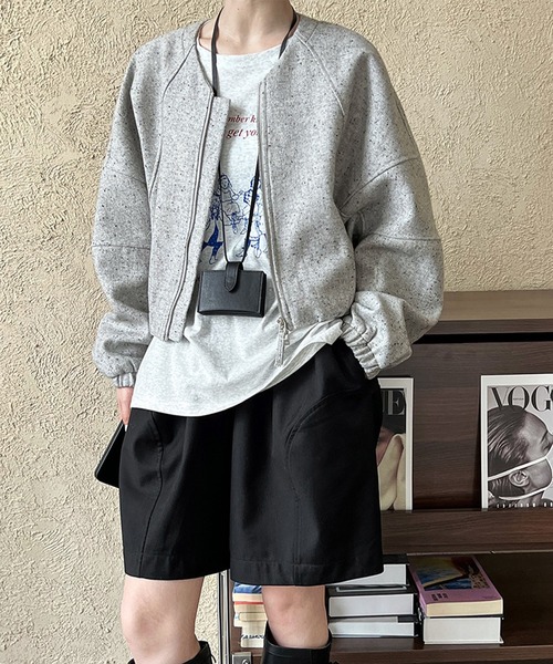 SUWDEE ブルゾン アウター nep tweed collarless short blouson 