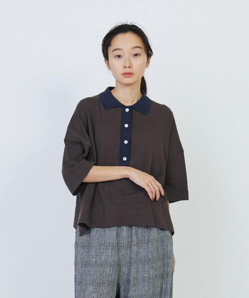 LOISIR ニット セーター 和紙コットン天竺ポロニット レディース