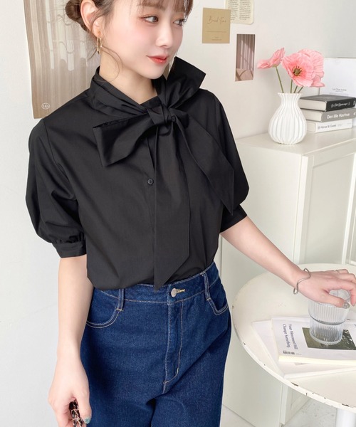 moment+ ブラウス シャツ TCブロードボリュームスリーブアレンジ