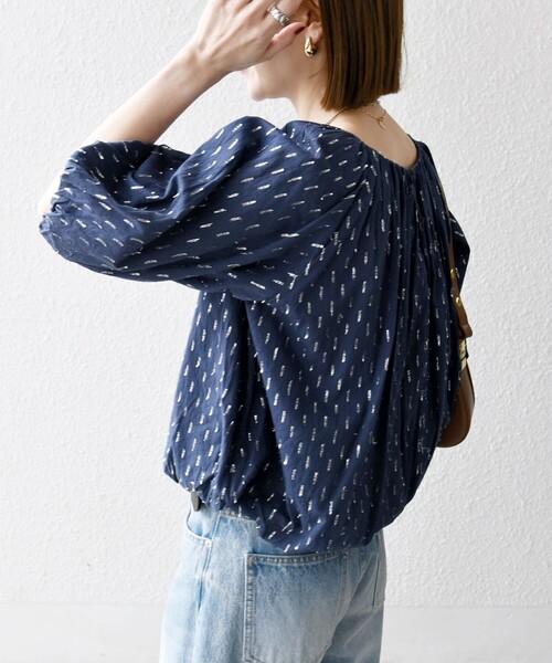 SHIPS for women / シップスウィメン SHIPS any:〈洗濯機可能〉ラメ ドビー ギャザー パフ スリーブ ブラウス SHIPS any:〈洗濯機可能〉ラメ ドビー ギャザー パフ スリーブ