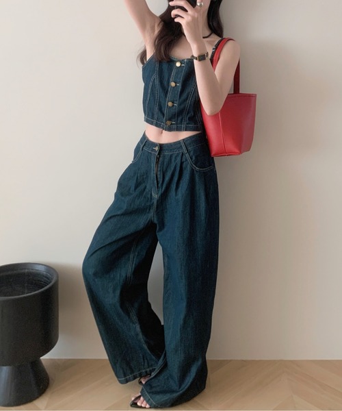 デニムキャミソールとパンツのセット N.s セットアップ デニムキャミワンピース+ワイドパンツ