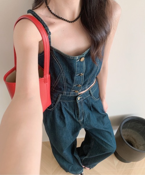 デニム 2点セットアップ キャミソール ワイドパンツ 薄手 セットアップ デニムキャミソール ワイドパンツ 2点セットアップ