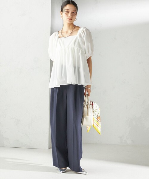SHIPS for women / シップスウィメン 〈手洗い可能〉ストレッチ タフタ ウエスト ギャザー ブラウス SHIPS｜<手洗い可能>ストレッチ タフタ ウエスト ギャザー
