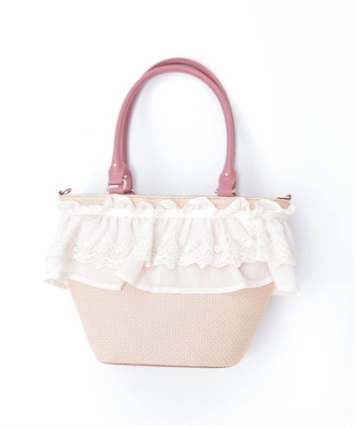 axes femme アクシーズファム A4 刺繍入り フリル トートバッグ axes femme / アクシーズファム BL614X23 2WAY 刺繍入りフリル