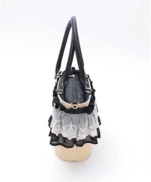 axes femme　レースかごバッグ　黒 axes femme トートバッグ レースフリルかごトート レディース