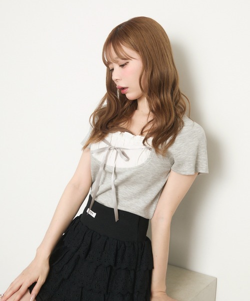 TITTY＆CO. tシャツ フロントフリルリボントップス レディース