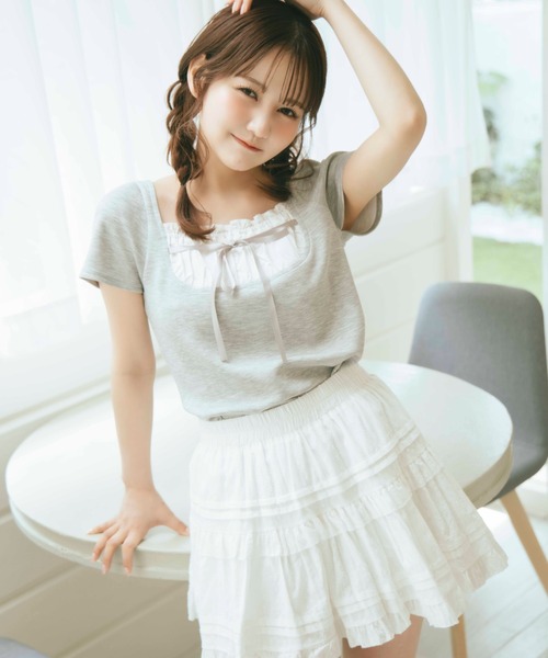 TITTY＆CO. tシャツ フロントフリルリボントップス レディース