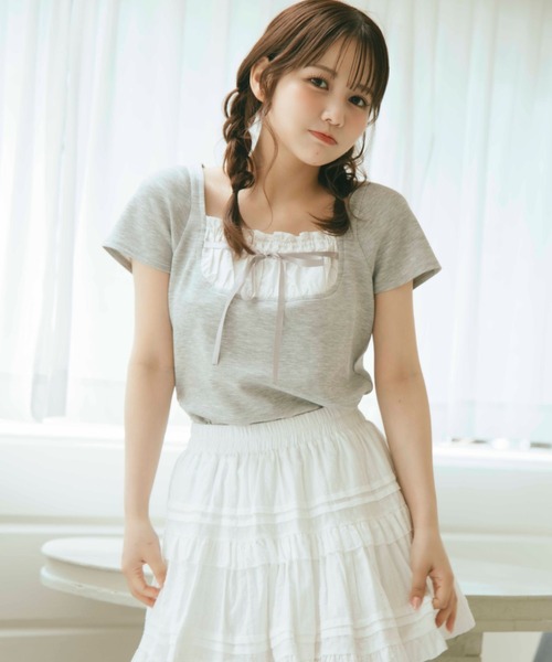 ヴィヴィアン　トップス　フリルリボン VIS｜フロントリボン肩フリルブラウス | Rakuten Fashion(楽天