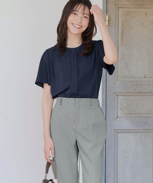 Tiaclasse ブラウス シャツ 半袖 ノーカラーブラウス レディース