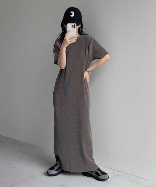 wee9s ワンピース daily super stretch crew neck pleats one