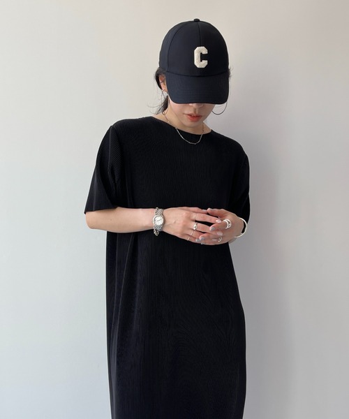 半袖 ワンピース デイリードレス wee9s ワンピース daily super stretch crew neck pleats one