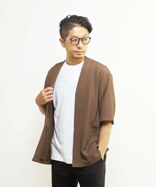MEN'S MELROSE カーディガン テクスチャーメッシュハーフスリーブ