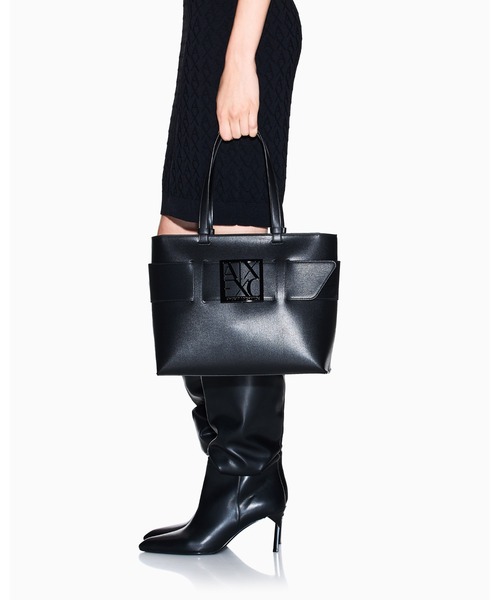 【送関込】ARMANI EXCHANGE BOXロゴバックル トートバッグ A|X アルマーニ エクスチェンジ】BOXロゴバックル トートバッグ