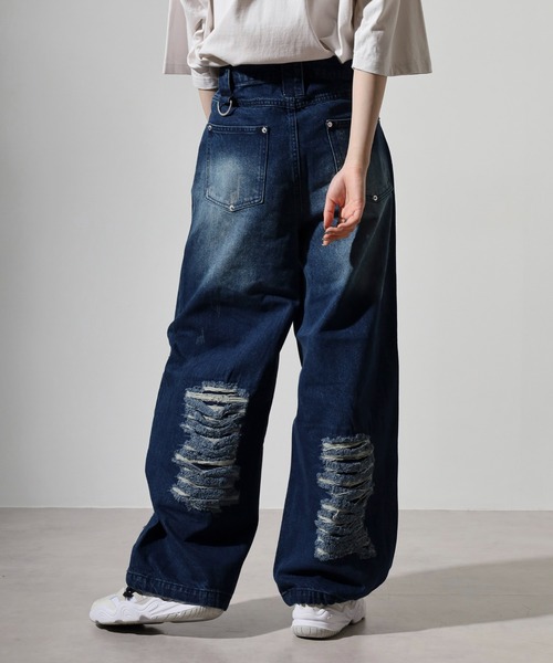 RE730 ワイドパンツ ジーンズ デストロイデニムパンツ メンズ