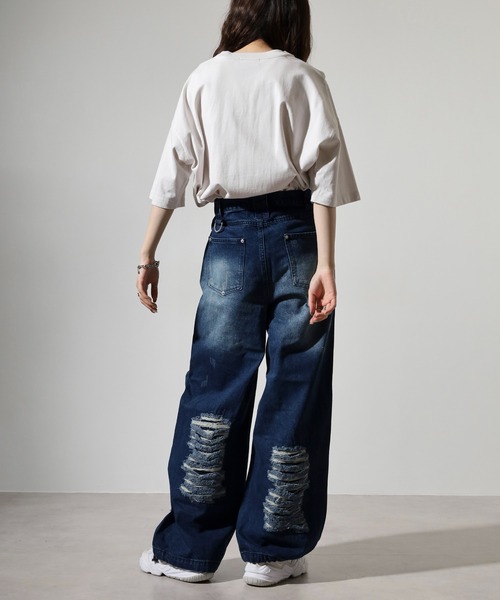 RE730 ワイドパンツ ジーンズ デストロイデニムパンツ メンズ