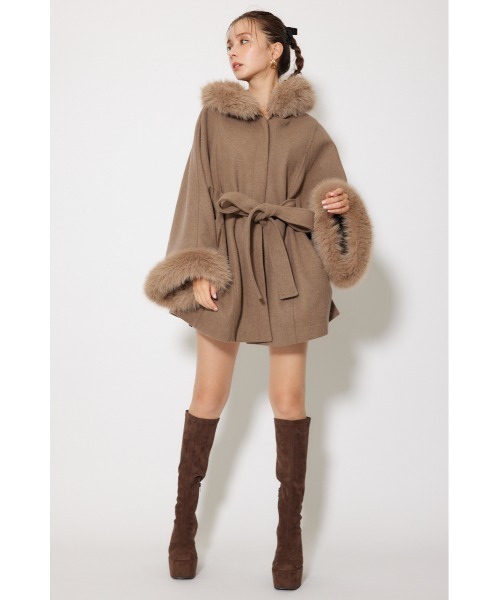 新品 リエンダ ウール ポンチョコート ブラウン M rienda ポンチョ 「2025AW」ウールMIXフードポンチョコート 秋服
