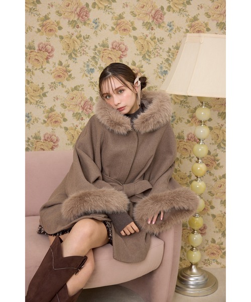 rienda ポンチョ 「2025AW」ウールMIXフードポンチョコート 秋服
