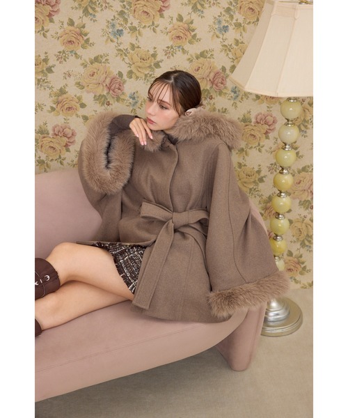 rienda ポンチョ 「2025AW」ウールMIXフードポンチョコート 秋服