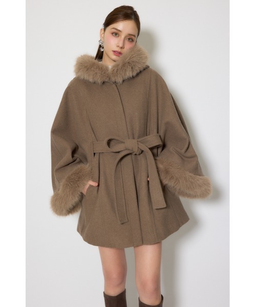 rienda リエンダ　ウールMIXフードポンチョコート　L/BEG ベージュ rienda（リエンダ） ポンチョ ウールMIXフードポンチョコート 秋服 冬