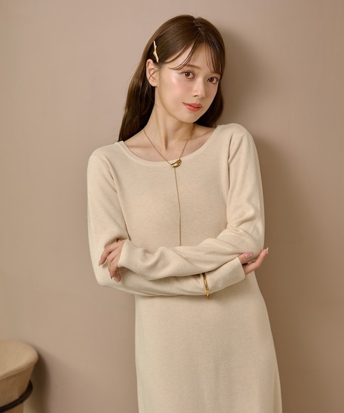 ワンピース back open ribbon knit one piece /バックオープンリボン