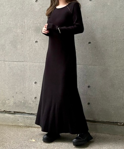 ワンピース back open ribbon knit one piece /バックオープンリボン