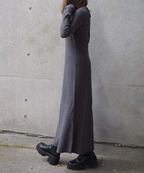 ワンピース back open ribbon knit one piece /バックオープンリボン