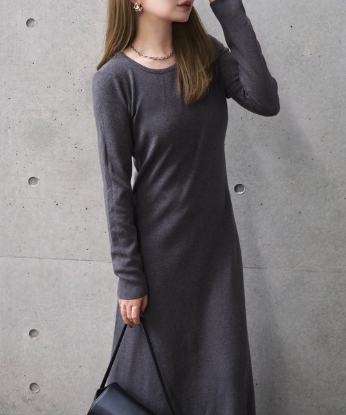 ワンピース back open ribbon knit one piece /バックオープンリボン