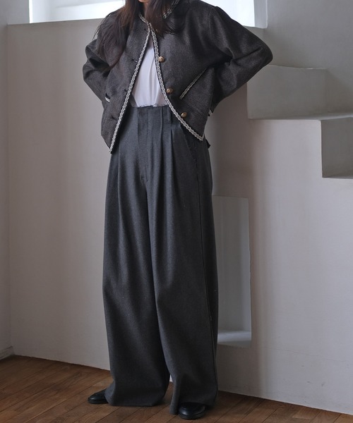 【新品未使用】AKTE ツイードジャケット　ノーカラー AKTE（アクテ） ジャケット ノーカラージャケット ツイードジャケット