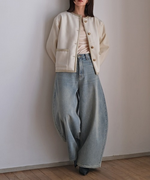 【新品未使用】AKTE ツイードジャケット　ノーカラー AKTE（アクテ） ジャケット ノーカラージャケット ツイードジャケット