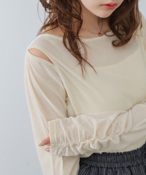 BAB（バブ） tシャツ 前後2WAYシアーベロアトップス レディース