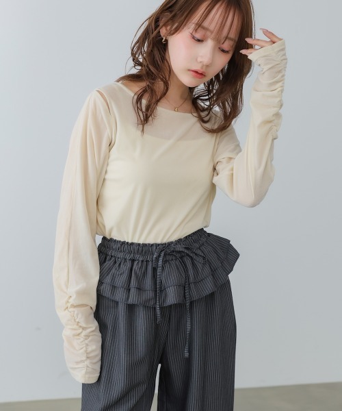 BAB（バブ） tシャツ 前後2WAYシアーベロアトップス レディース