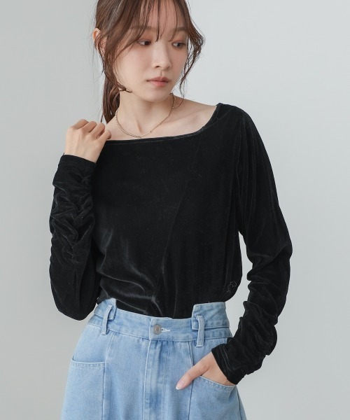 BAB（バブ） tシャツ 前後2WAYシアーベロアトップス レディース