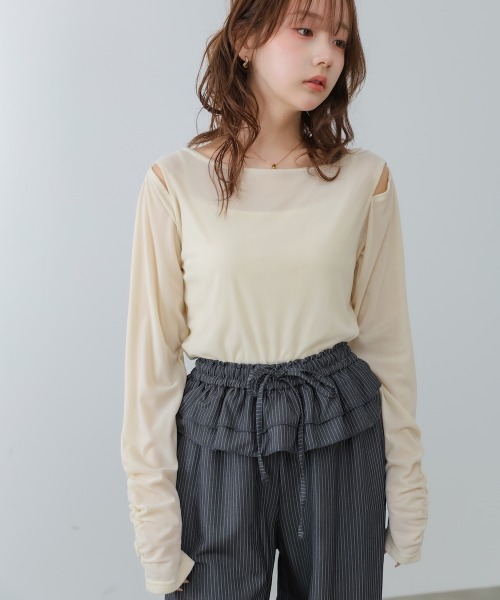 BAB（バブ） tシャツ 前後2WAYシアーベロアトップス レディース