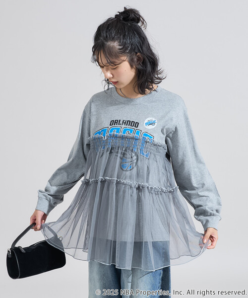cloud frill border tops／ホワイトブルーグレー長袖トップス FREAK'S STORE（フリークスストア） tシャツ NBAチュールフリル ロンT