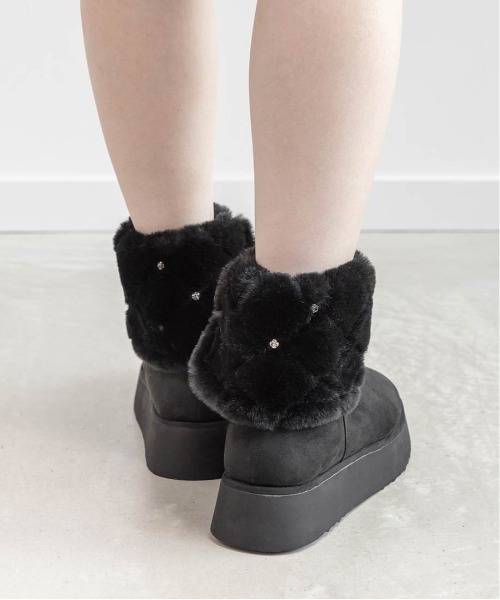 RANDA（ランダ） ブーツ 2WAY ビジュー×キルティングファームートン